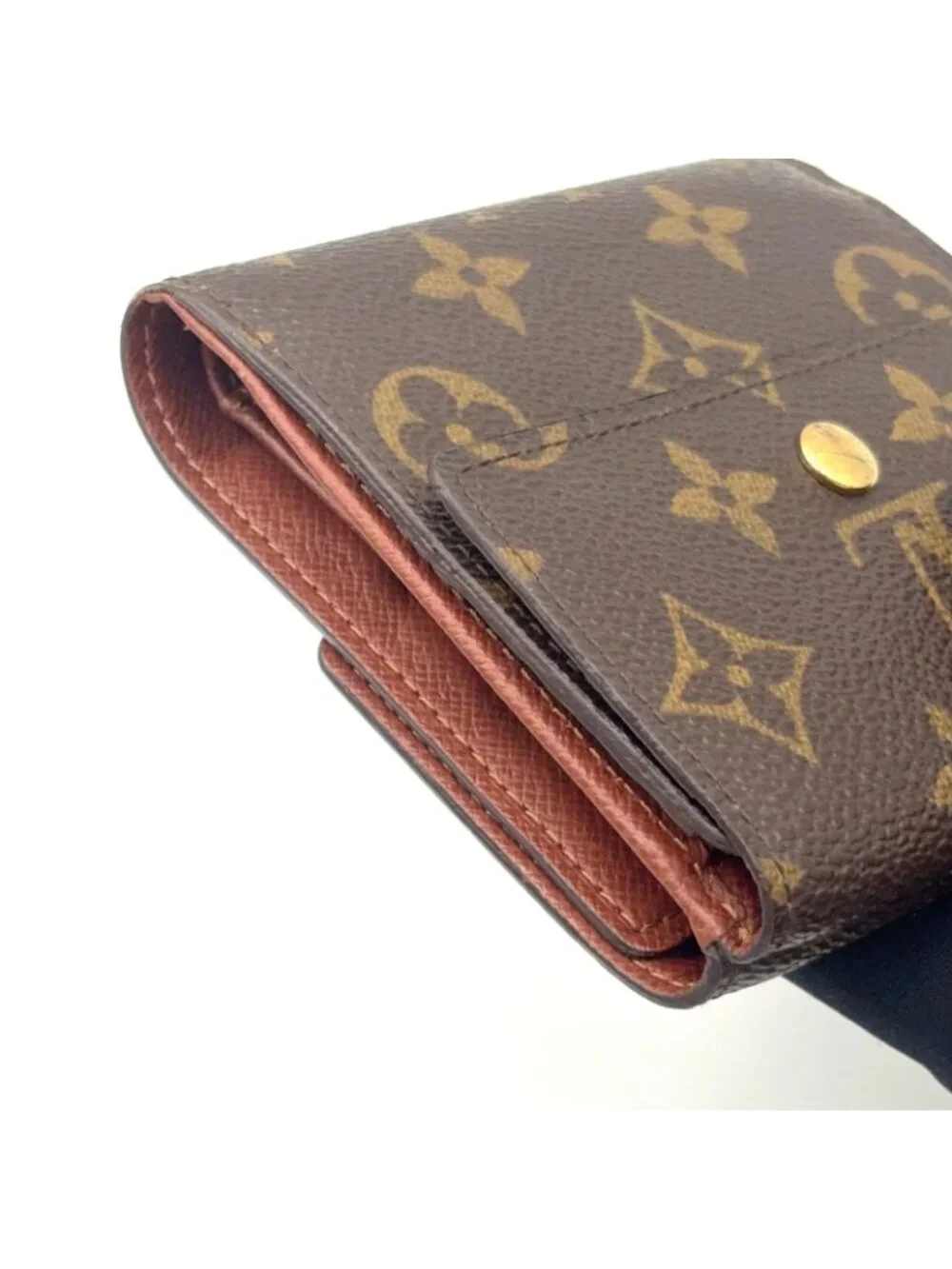 Louis Vuitton Portefeuille Elise Monogram Hook Leather Brown Trifold Wallet Gold